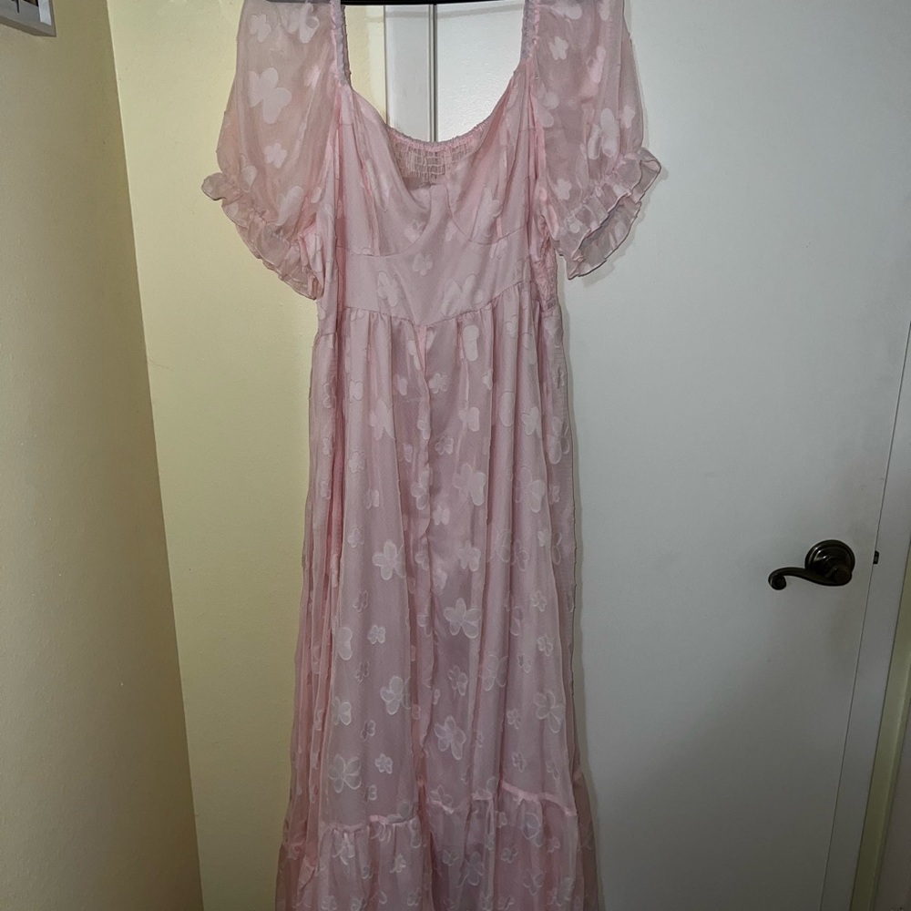 Pink Sheer Floral Dress